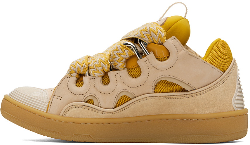 Lanvin SSENSE Exclusive Beige & Yellow Leather Curb Sneakers Lanvin