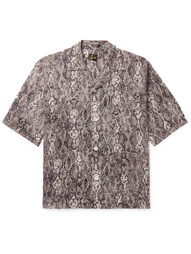 Photo: Needles - Camp-Collar Snake-Print Cotton Shirt - Brown