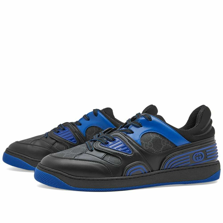 Photo: Gucci Men's Basket Low Sneakers in Black/Blue