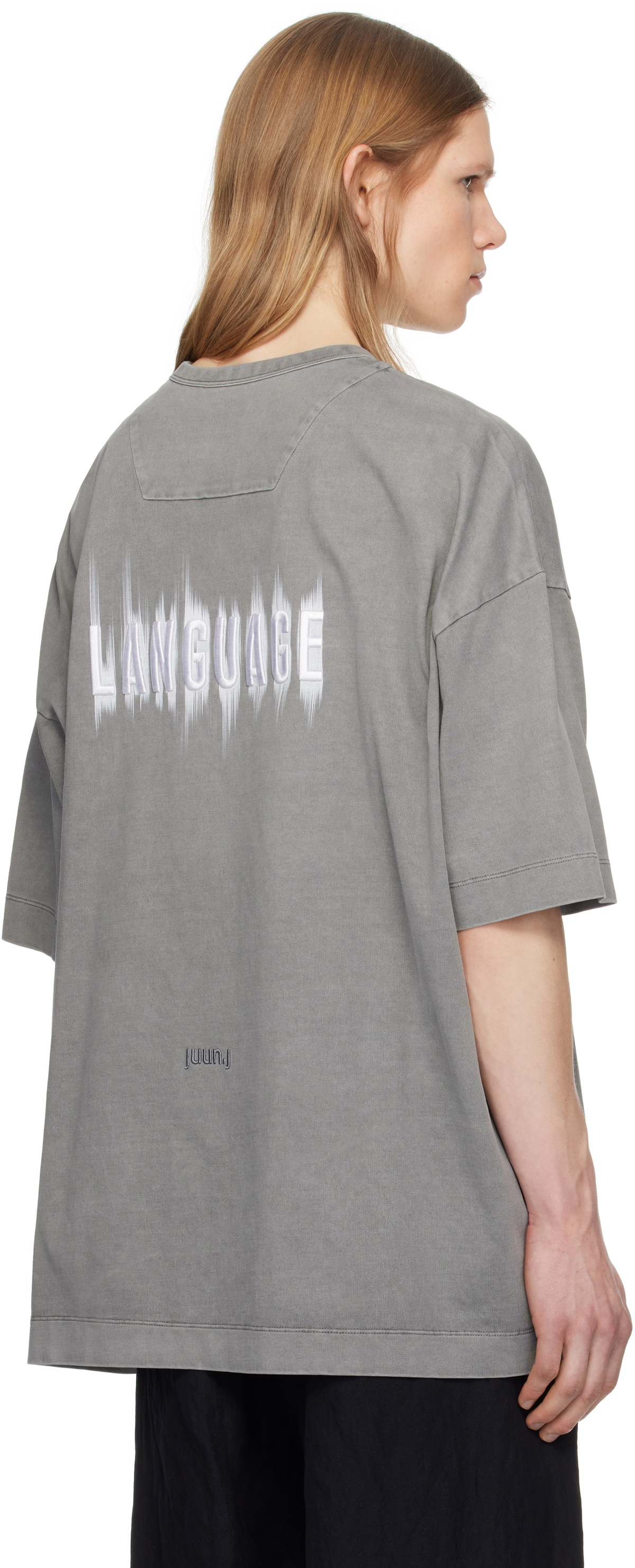 Juun.J Gray 'Language' Lettering Dyed Over Fit T-shirt