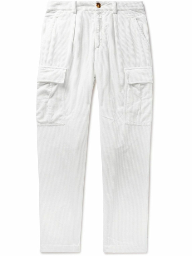 Photo: Brunello Cucinelli - Straight-Leg Cotton-Corduroy Cargo Trousers - White