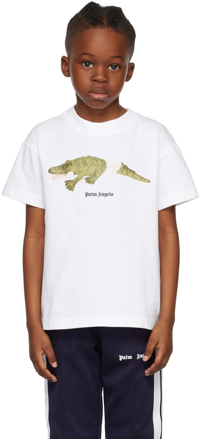 Palm Angels Kids White Crocodile T-Shirt Palm Angels