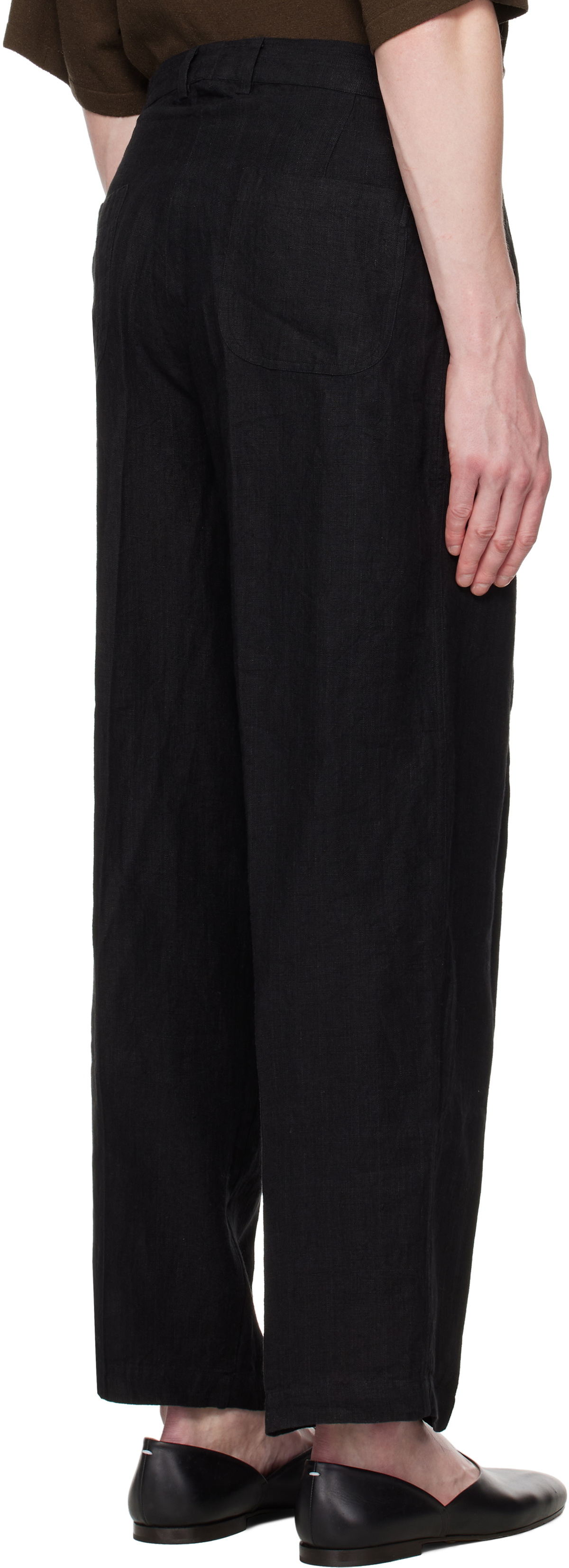 HARAGO Black Wide Leg Pleated Trousers