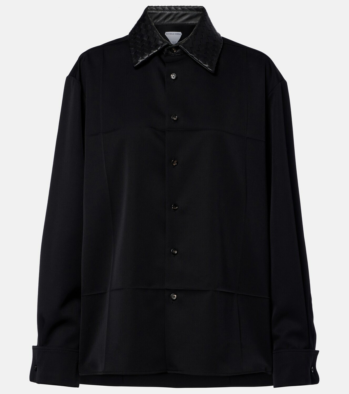 Bottega Veneta Intrecciato leather-trimmed wool shirt