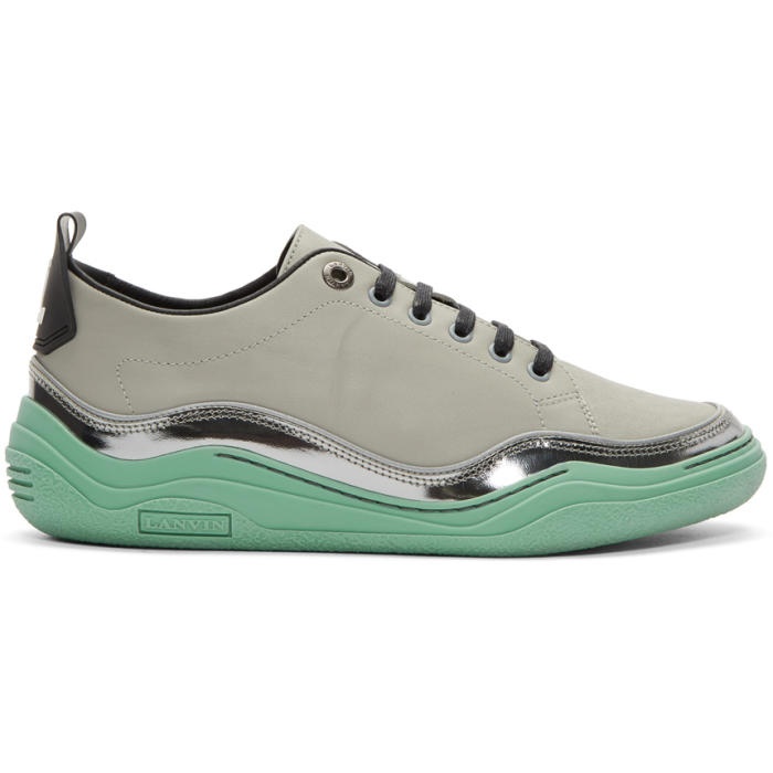Photo: Lanvin Grey and Green Contrast Sneakers 