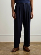 Monitaly - Easy Tapered Pleated Textured-Woven Trousers - Blue