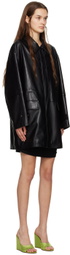 DRAE Black Oversized Faux-Leather Jacket