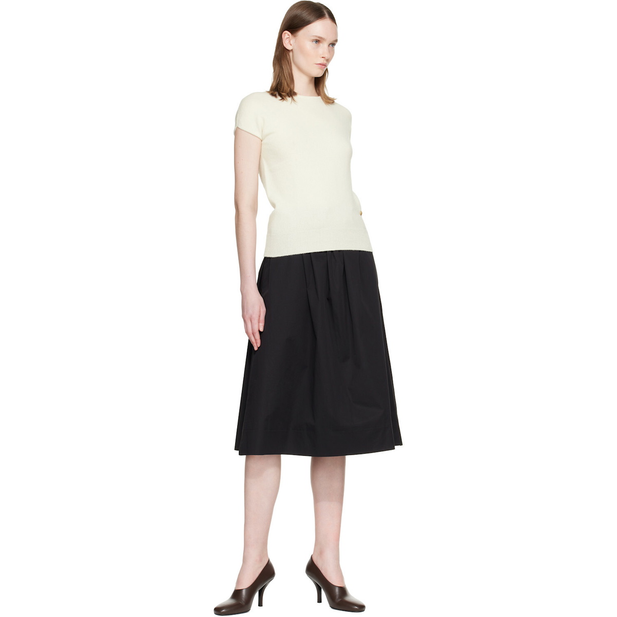 BALMAIN White Short Sleeve Cashmere Sweater