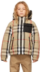 Burberry Kids Reversible Beige Down Check Puffer Jacket
