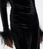 Oséree Feather-trimmed velvet bodysuit