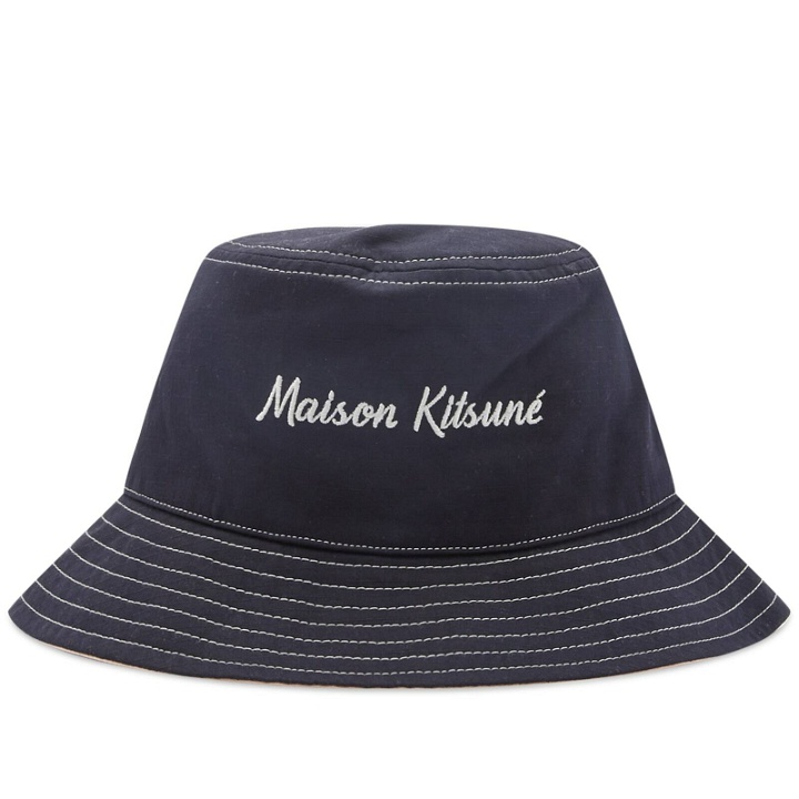 Photo: Maison Kitsuné Workwear Bucket Hat in Dark Navy