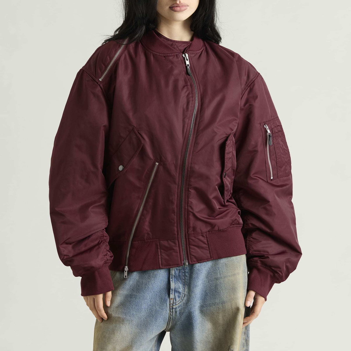 Ottolinger Women's Forever Zip Bomber Jacket in Burgundy