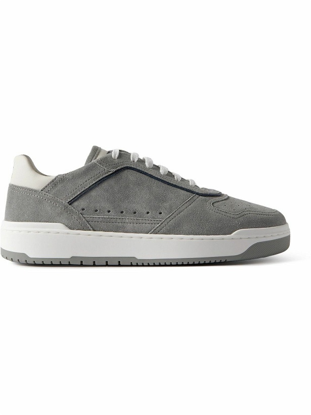Photo: Brunello Cucinelli - Suede-Trimmed Leather Sneakers - Gray