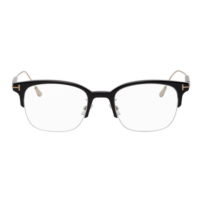 Photo: Tom Ford Black and Tortoiseshell Semi-Rimless Glasses