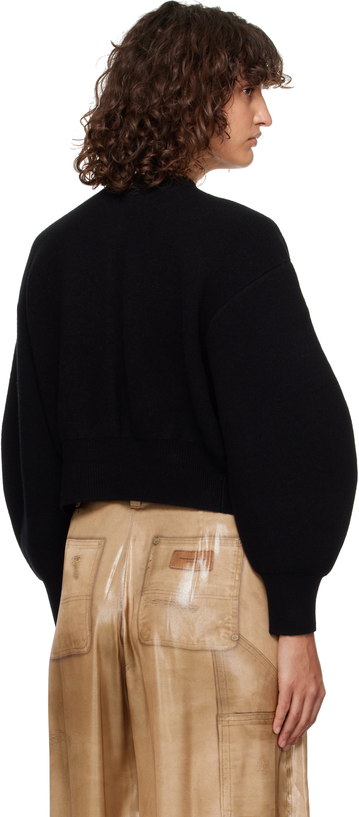 Alexander Wang Black Crewneck Ball Chain Trim Cardigan