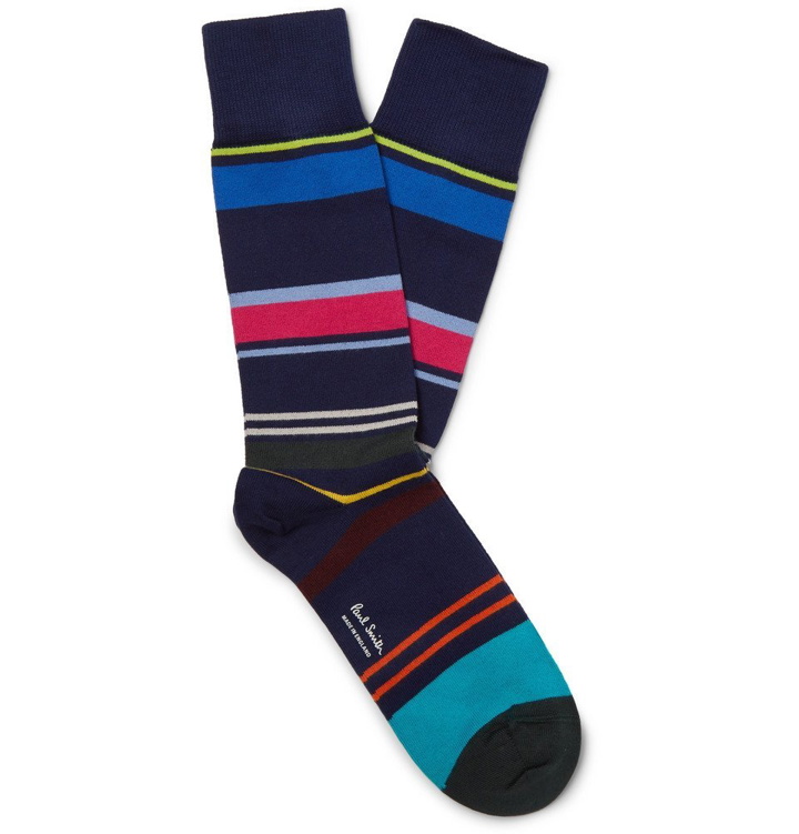 Photo: Paul Smith - Striped Cotton-Blend Socks - Navy