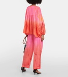 Anna Kosturova Balloon-sleeve tie-dyed pompom silk top