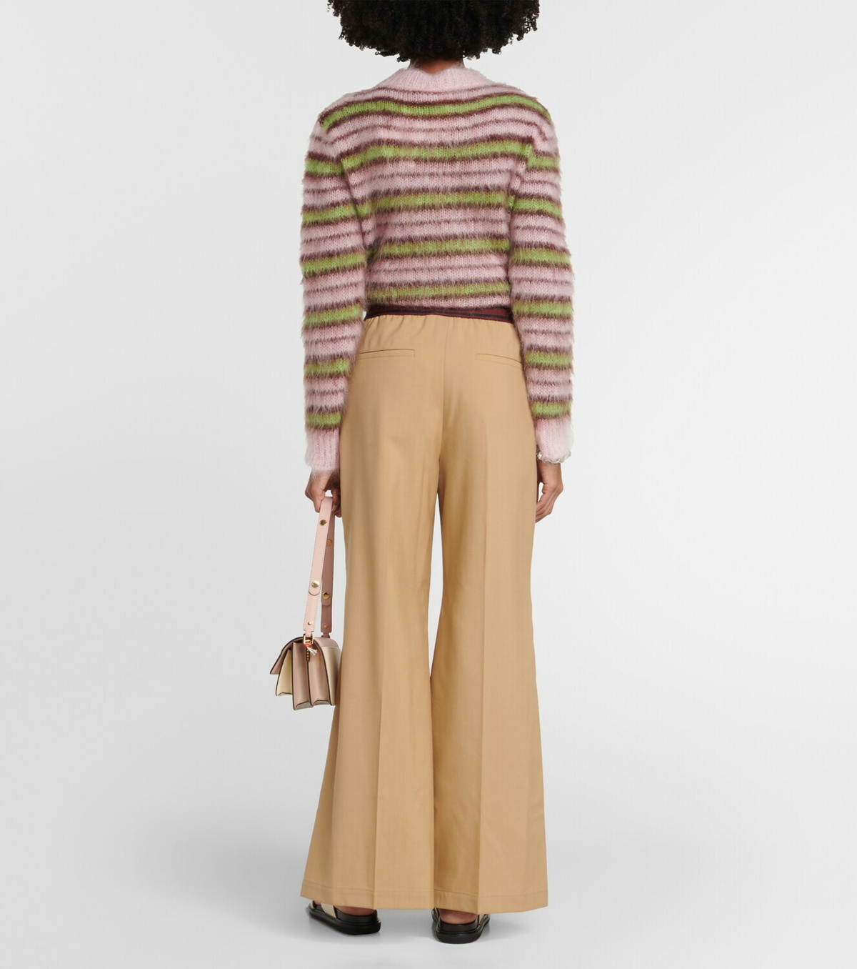 Camel Logo-waistband wool wide-leg trousers, Marni