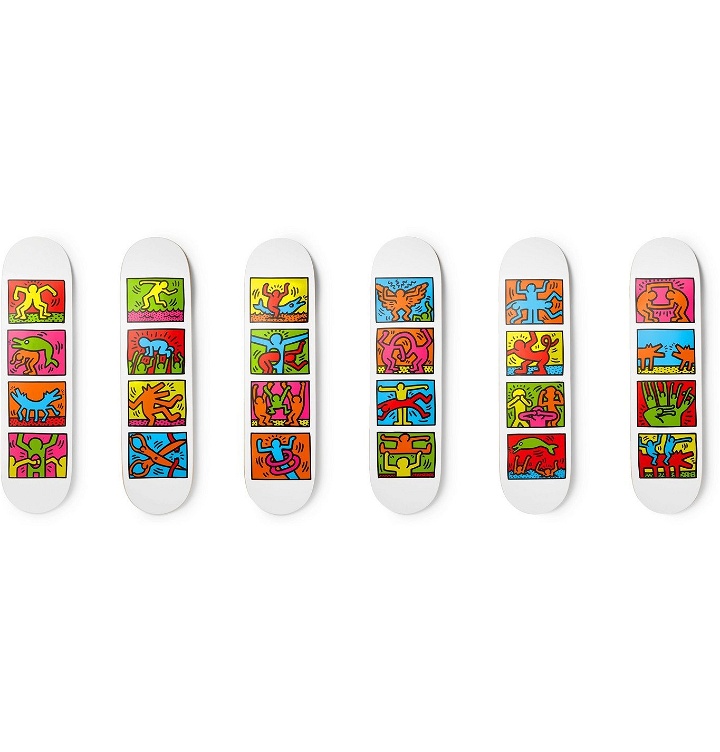 Photo: The SkateRoom - Keith Haring Retrospect Set of Six Printed Wooden Skateboards - Multi