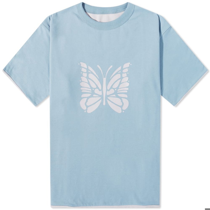 Photo: Needles Men's Reversible Logo T-Shirt in Blue Grey