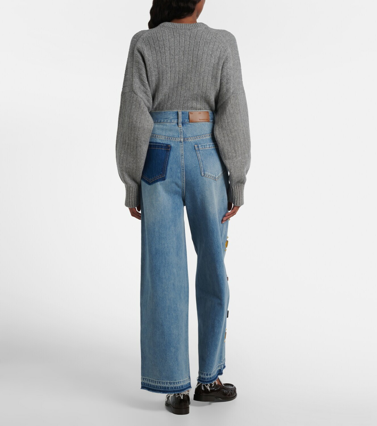 Xu Zhi Embellished high-rise wide-leg jeans
