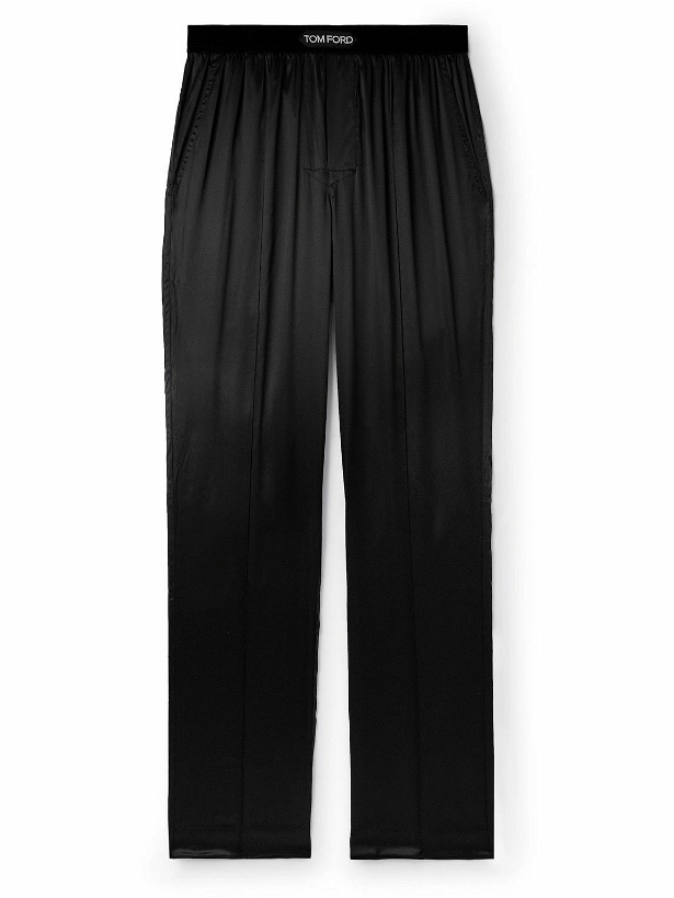 Photo: TOM FORD - Velvet-Trimmed Stretch-Silk Satin Pyjama Trousers - Black