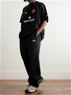 Balenciaga - Wide-Leg Logo-Embroidered Cotton-Jersey Sweatpants - Black