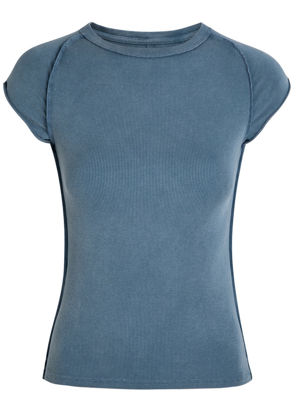 Photo: Free People Ever Had Ribbed Stretch-cotton T-shirt Blue