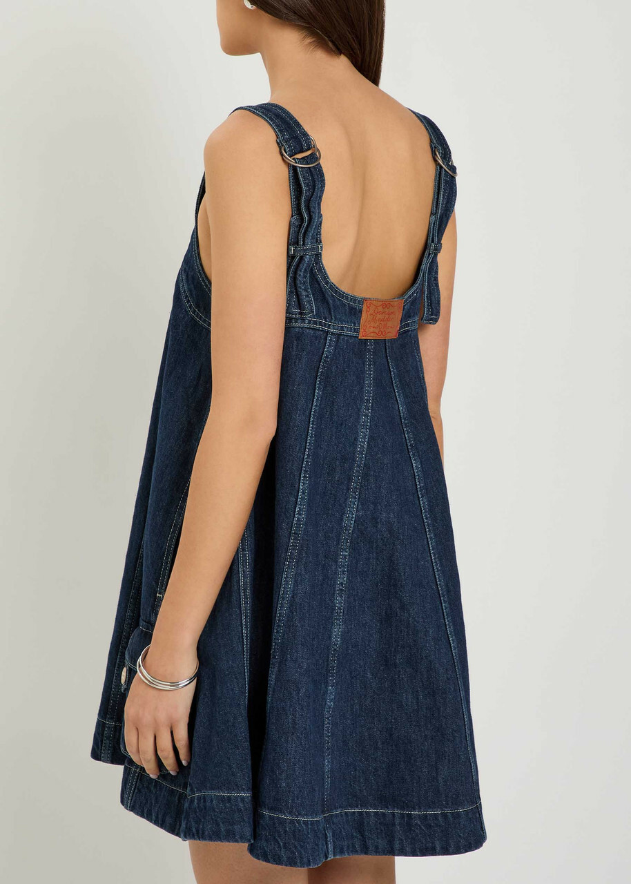 Damson Madder Immy Panelled Denim Mini Dress Dark Blue