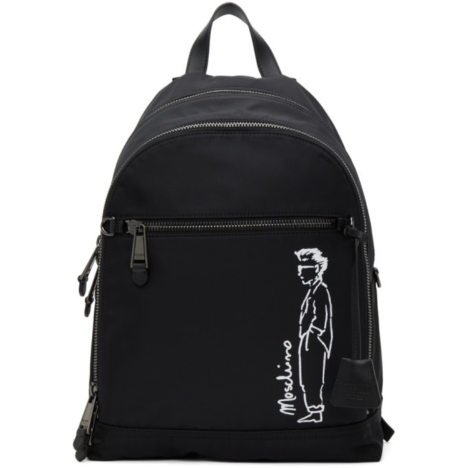 Photo: Moschino Black Fantasy Print Standing Man Backpack