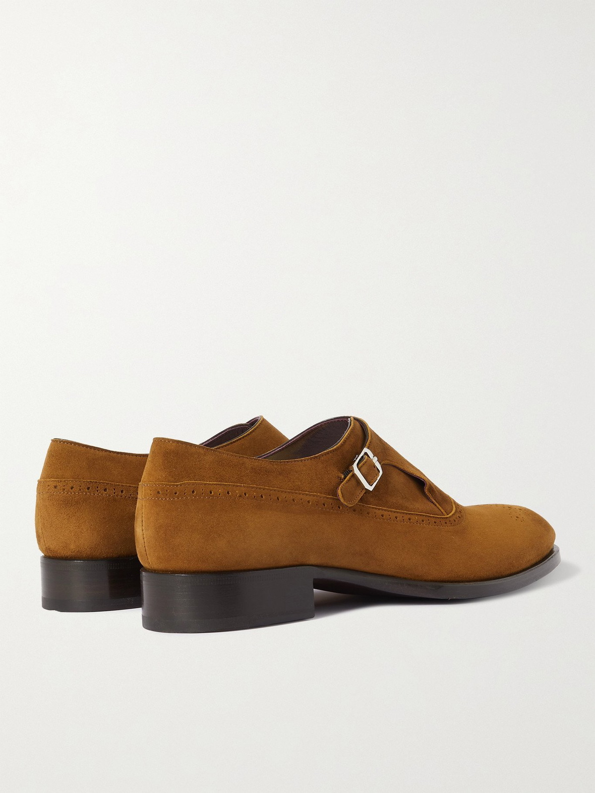 BRIONI - Suede Brogue Monk-Strap Shoes - Brown Brioni display picture 1