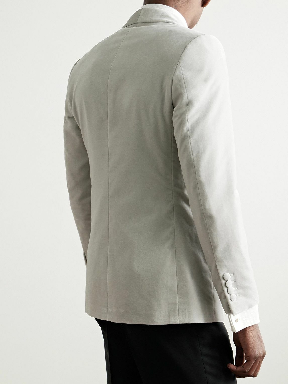 Kingsman - Slim-Fit Shawl-Collar Cotton-Velvet Tuxedo Jacket - Gray