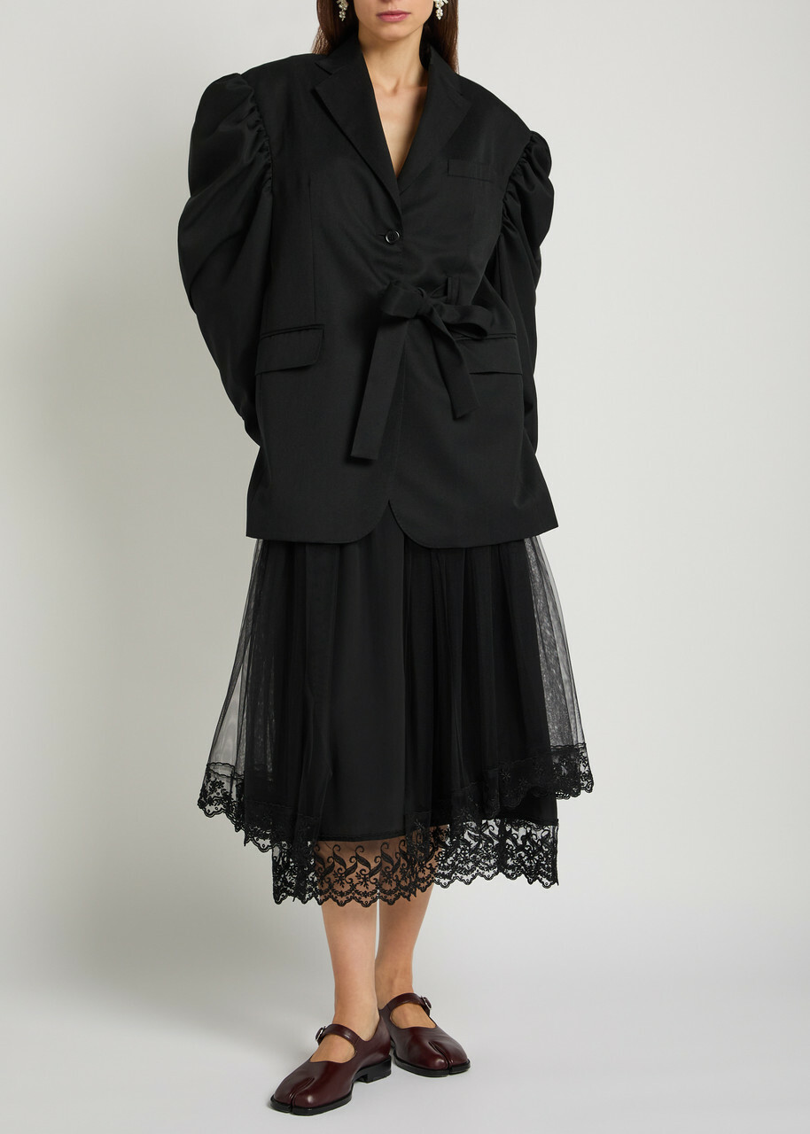 Simone Rocha Lace-trimmed Satin-crepe Midi Skirt Black