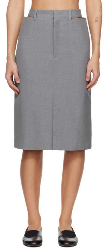 Photo: Jil Sander Gray Wool Midi Skirt