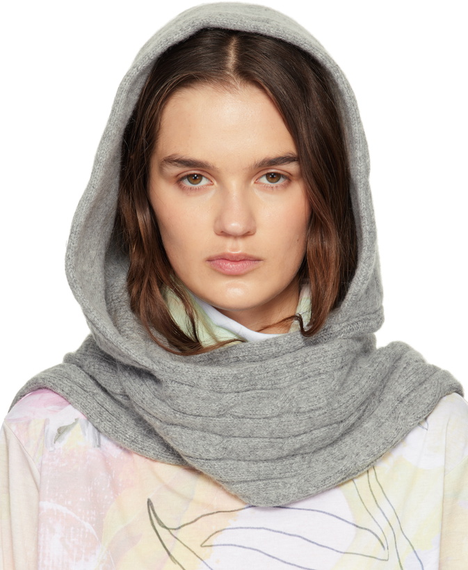 Photo: OPEN YY Gray Convertible Cable Knit Hooded Scarf