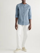 Giorgio Armani - Collarless Striped Cotton and Silk-Blend Shirt - Blue