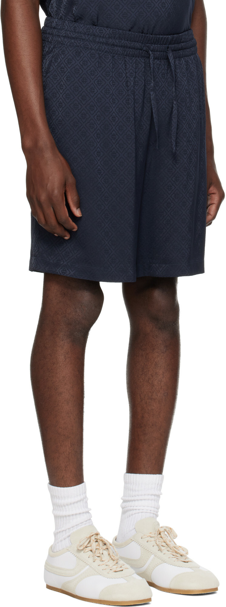 Casablanca Navy Viscose Monogram Shorts
