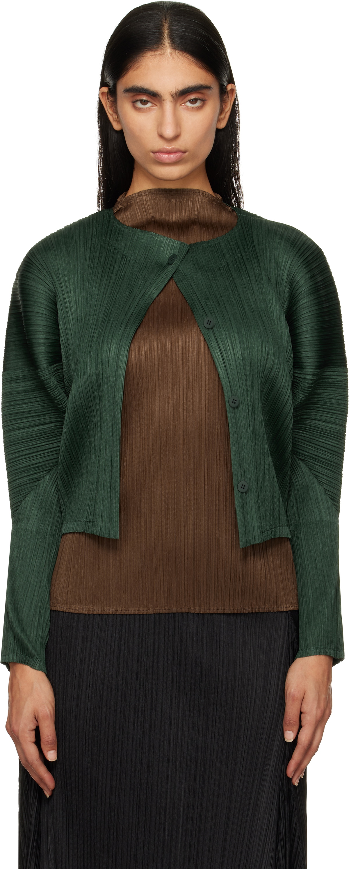 PLEATS PLEASE ISSEY MIYAKE Green Monthly Colors October Cardigan