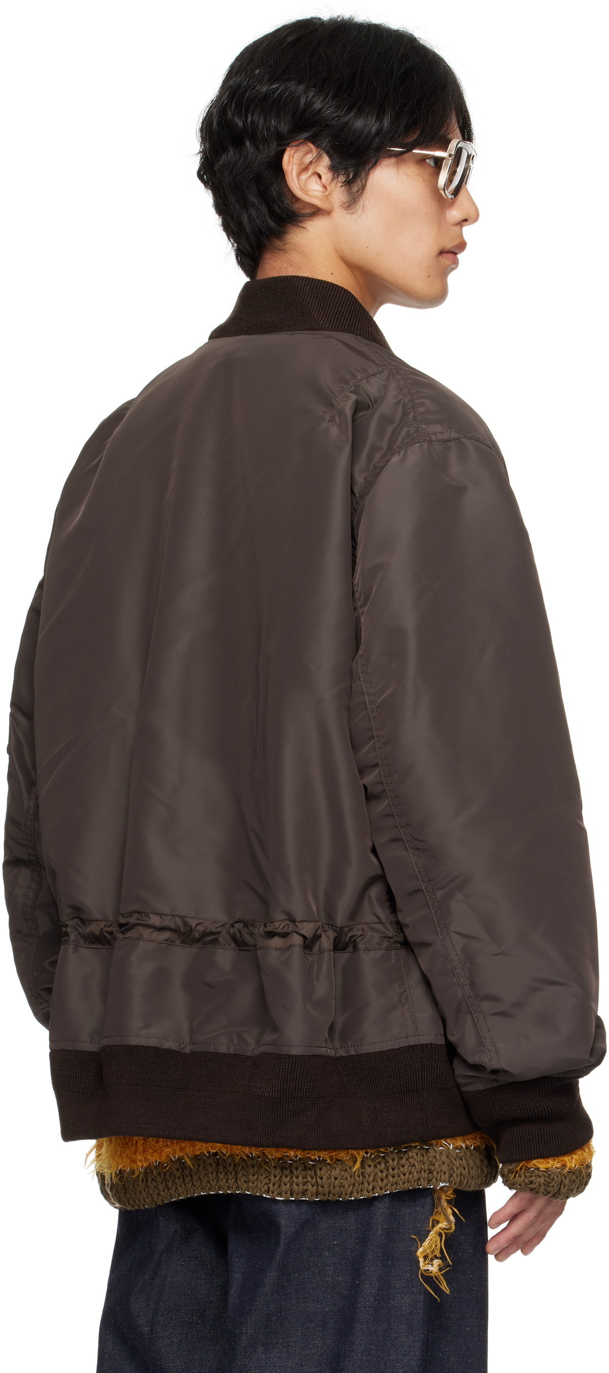 sacai◇22AW/Faux Shearling Nylon Twill Blouson/ウール/BRW/無地/22 