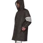 Thom Browne Black Down 4-Bar Quilted Hooded Coat