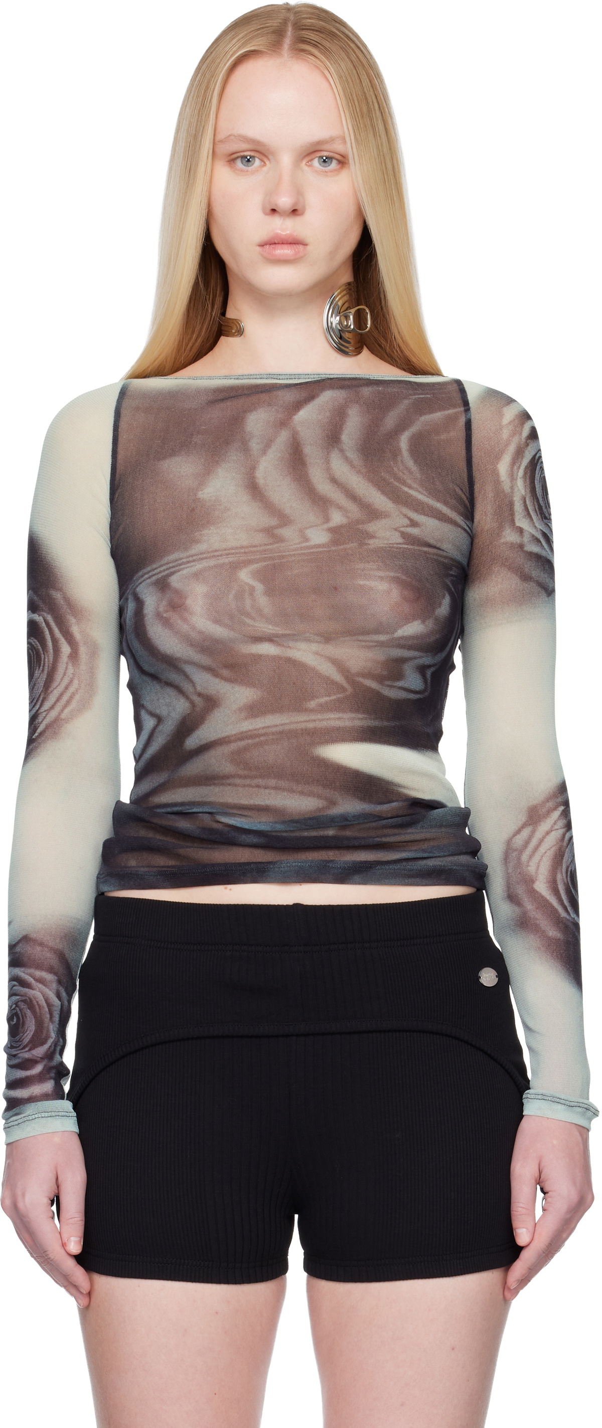 Jean Paul Gaultier Black & Gray 'The Blurry Roses' T-shirt