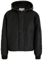 Loewe Hooded Leather and Nylon Bomber Jacket Black