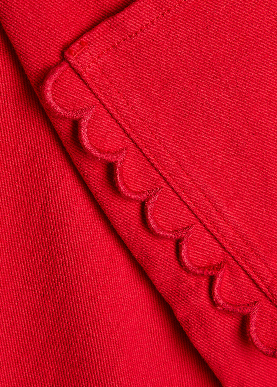 Never Fully Dressed Scallop Cropped Wide-leg Jeans Red