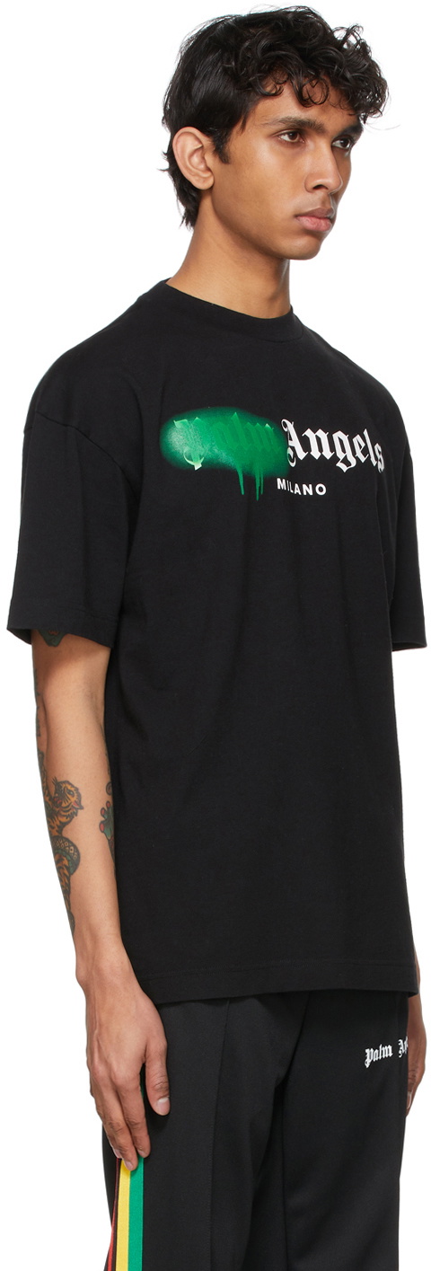 Palm Angels Black & Green Sprayed Logo 'Milano' T-Shirt Palm Angels