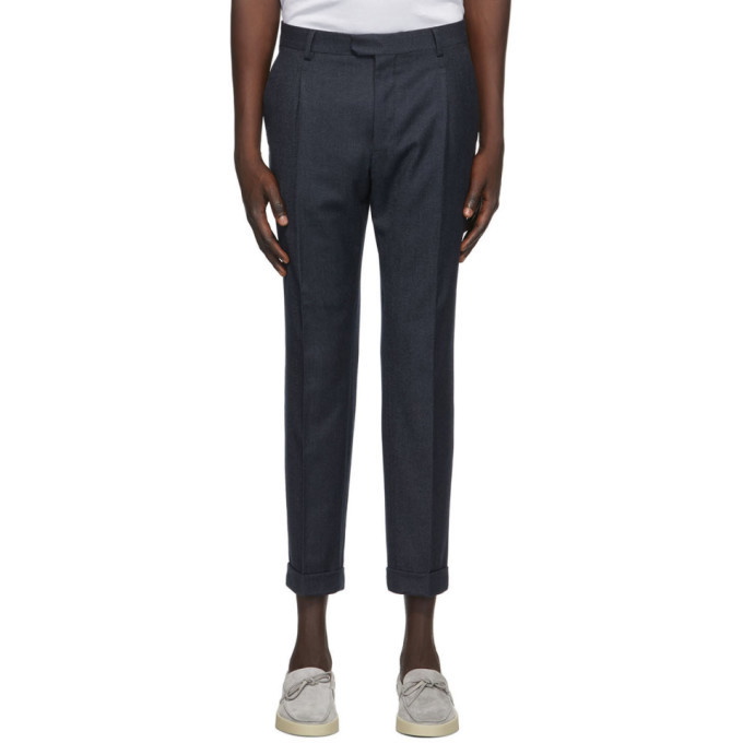 Photo: Z Zegna Navy One Pleat Trousers