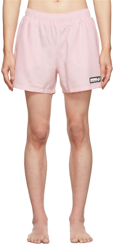 Photo: VETEMENTS Pink Logo Tech Swim Shorts