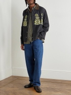 Kartik Research - Embroidered Bead-Embellished Suede-Trimmed Denim Jacket - Black