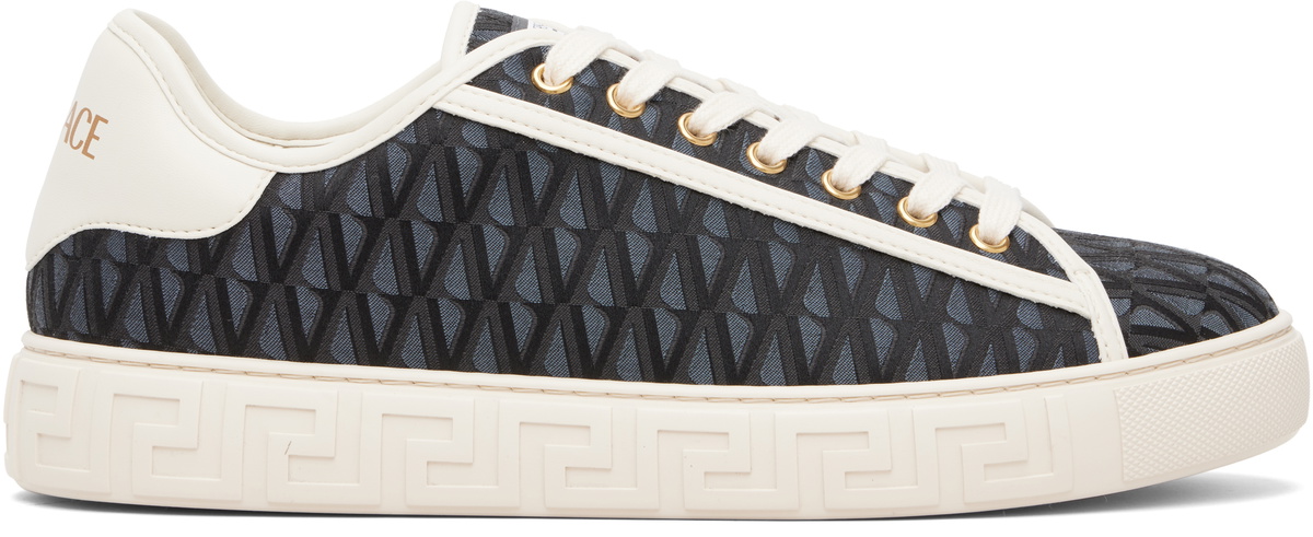 Versace Navy & Black Greca Jacquard Canvas Sneakers