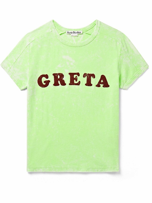 Photo: Acne Studios - Harriet Brown & Co. Inc. Cropped Flocked Cotton and Hemp-Blend Jersey T-Shirt - Green
