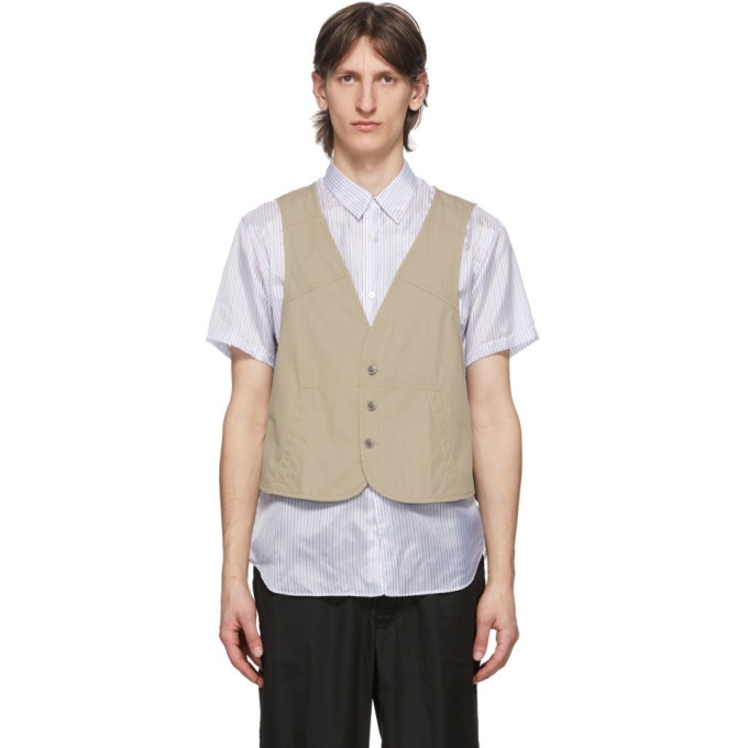 Photo: Comme des Garcons Shirt Beige Poplin Workstitch Vest
